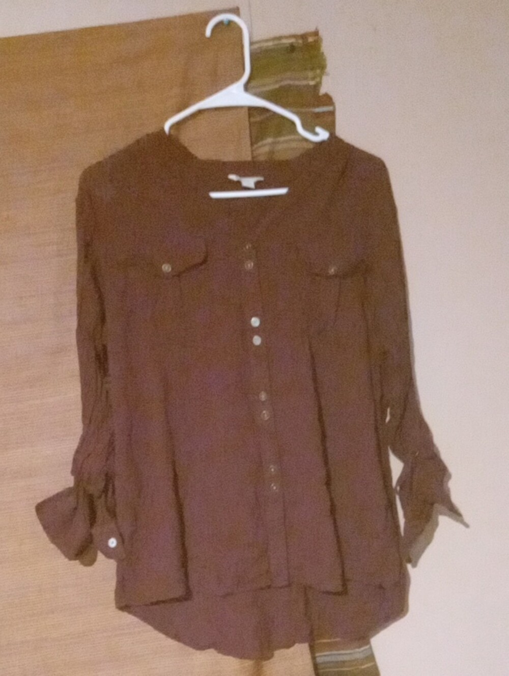 Women's Burgandy Button-Front Long Sleeve Or Change To Quarter Sleeve Blouse